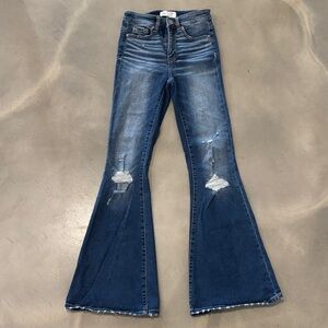 BKE Distressed Flare Jeans in Deep Blue